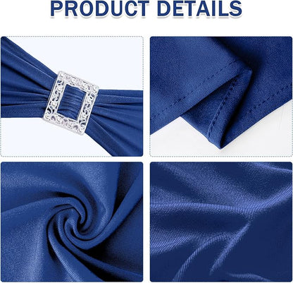 Joccun 120 PCS Spandex Chair Sashes Bows Stretch Chair Cover Band with Buckle Slider Universal Elastic Chair Ties for Wedding Banquet Party Event Decoration (Navy)