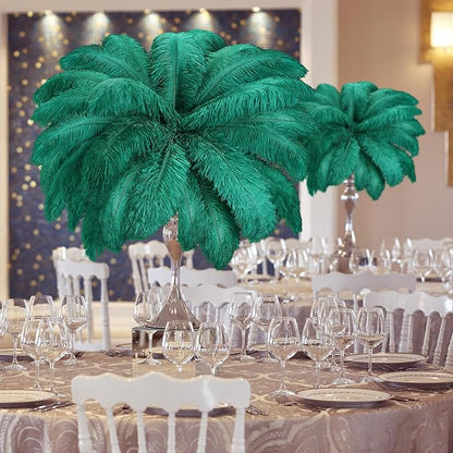Retrowavy 30 Pcs 18-20 Inch Large Natural Ostrich Feathers Bulk for Centerpieces for Wedding Party Centerpieces Home Decoration Flower Arrangement (Dark Green)