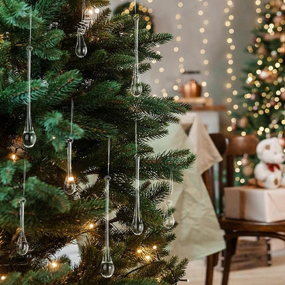22 Pcs Clear Glass Teardrop Christmas Ornaments Crystal Raindrop Hanging Ornaments Crystal Chandelier Drop Pendant Icicles Decorations for Christmas Tree Winter Party Supplies (4 Medium Size)