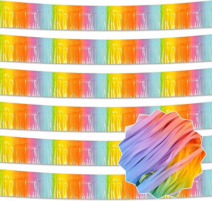 6 Pack 10 Ft Light Rainbow Foil Fringe Garland Metallic Streamers Tinsel Banner Wall Hanging Garland Backdrop for Parade Floats, Halloween, Christmas, Thanksgiving, New Year Party Decorations