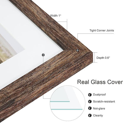 12x12 Picture Frame Set of 2, Rustic Brown Wood Frame with Glass Collage Frame, Display Pictures 4-4x6 With Mat or 12 x 12 Without Mat,Square Photo Frames Collage for Wall Hanging or Tabletop