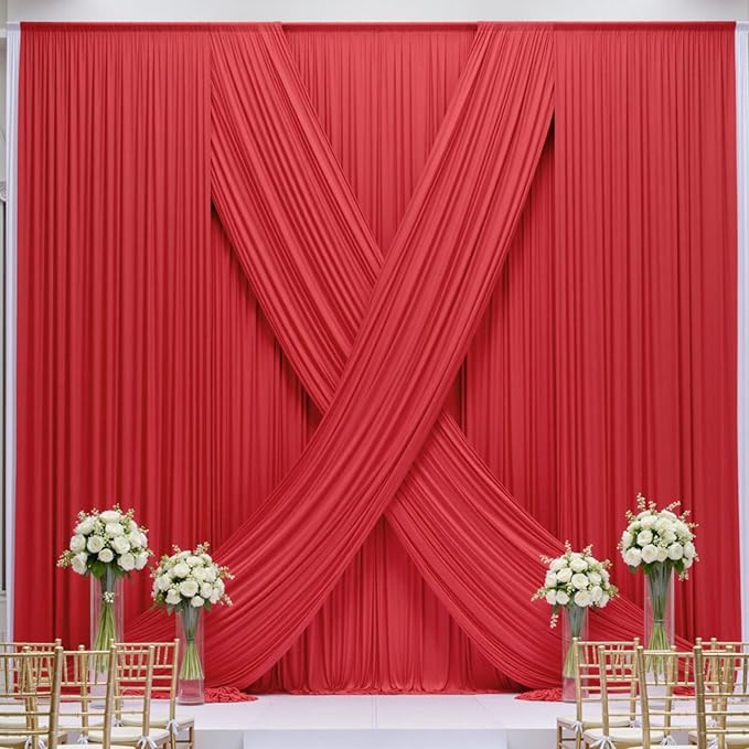 30×12ft Wrinkle Free Red Backdrop Curtain for Wedding Parties,6 Panels 5×12ft Long Soft Silky Polyester Backdrop Drapes Red Photo Back Drop Curtains for Photography Stage Christmas Background Cloth