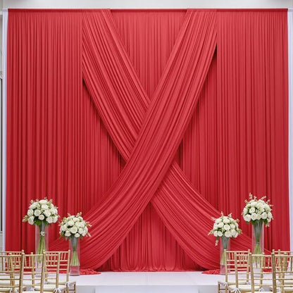 10×12ft Wrinkle Free Red Backdrop Curtain for Wedding Parties,2 Panels 5×12ft Long Soft Silky Polyester Backdrop Drapes Red Photo Back Drop Curtains for Photography Stage Christmas Background Cloth