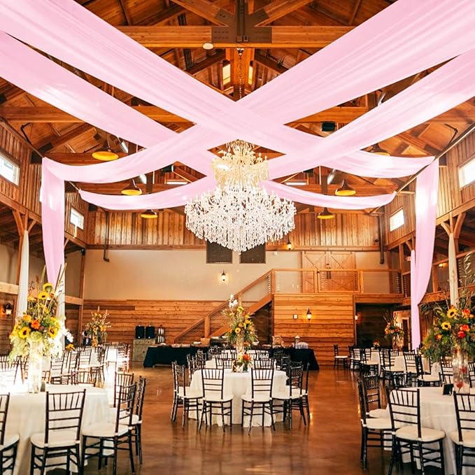 6 Panels Pink Ceiling Drapes for Wedding 5ftx30ft Ceiling Drapes Wedding Arch Draping Fabric Cheesecloth Sheer Curtain Romantic Ceiling Decorations for Weddings Party Banquet Ceremony Stage
