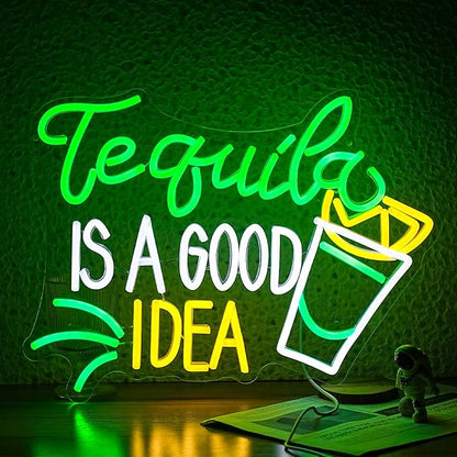 Tequila Is A good Idea Neon Sign LED Tequila Light Up Sign for Wall Decor Dimmable USB Tequila Neon Light Signs for Beer Bar Home Party Music Festival Man Cave Restaurant
