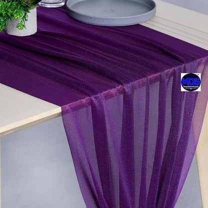 MDS 5 Pack 10ft Chiffon Table Runner 29 x 120 Inches Sheer Wedding Runner Romantic Rustic Table Runner for Wedding Decorations, Birthday Parties, Bridal Shower Party Arch Decor - Cadbury Purple