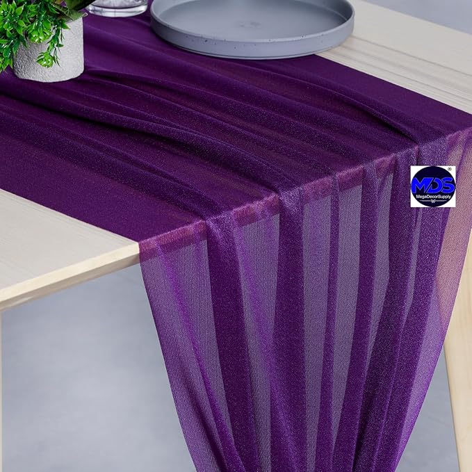 MDS Halloween Chiffon Table Runner - 25 Pack, 29 x 170 Inches, 14ft Each - Sheer Spooky Table Runners for Haunted House Parties, Trick-or-Treat Tables, Witchy Décor, Wedding & Events - Cadbury Purple
