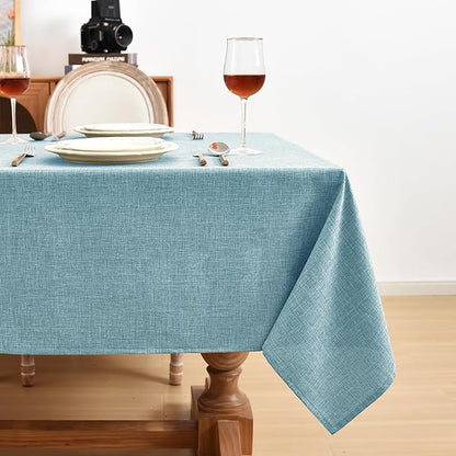 Fitable Faux Linen Tablecloths Rectangle 60 x 102 Inch - 2 Pack Waterproof Table Clothes for 6 Foot Tables, Turquoise Flax Look Table Covers for Farmhouse, Dining, Party, Banquet, Buffet