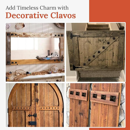 10 Pack 1.25" Square Head Iron Clavos Decorative Nails – Sealed Rusted – Handmade Rustic Square Fasteners for Farmhouse Shutters, Barn Doors, Shutters, and Gates – Ornamental Wood Accent