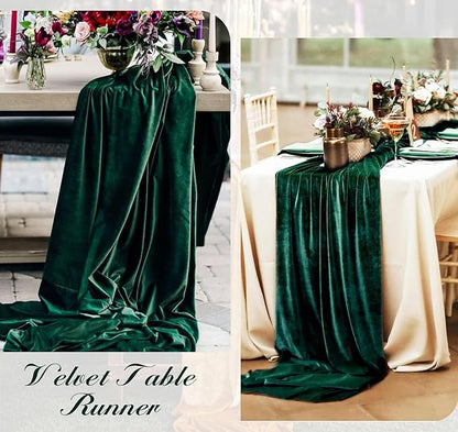 Velvet Table Runner 20 x 120 Inches 10ft Luxurious Thick Soft Velvet Christmas Thanksgiving Wedding Reception Table Runner for Party Reception Decorations(Emerald Green, 1 Pack)