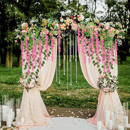24 Pack Fuchsia Wisteria Hanging Flowers Garland, 3.77 Feet Artificial Flower Vines, Fake Wisteria, Artificial Vines Hanging Garland for Backdrop Outdoor Yard Garden Decor