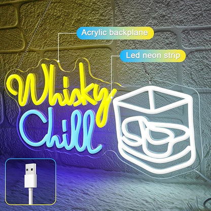 Whisky Chill Neon Sign,Neon Signs for Wall Decor,Whisky Bar Sign,LED Neon Light for Wall Decor,Dimmable Whisky Light Up Signs for Home Bar,Party,Neon Bar Sign for Man Cave