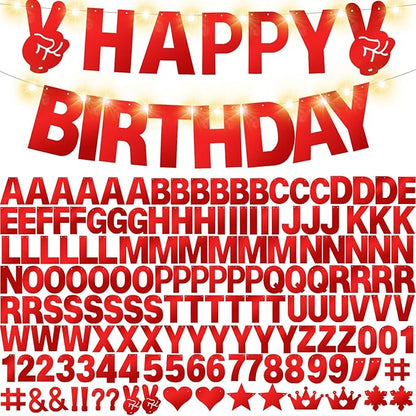 167Pcs DIY Glitter Customizable Banner Kit Custom Banner Happy Birthday DIY Letter Banners Happy New Year Personalized Banners Christmas Baby Shower Birthday Party Decorations Supplies(Shiny Red）