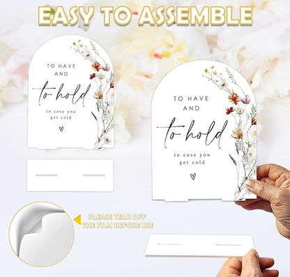 Boho Floral Wedding Blanket Sign, 6 x 8 Inch White Arch Acrylic Wedding Sign with Holder, Wedding Sign for Ceremony and Reception, Wedding Decoration, Wedding Supplies - BX30