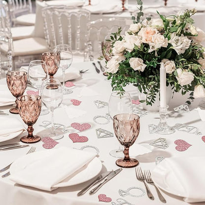 Zhanmai 240 Pieces Wedding Table Confetti, Glitter Rose Gold Heart Silver Diamond Ring I Do Scatter Party Table Decoration for Bridal Shower Engagement Bachelorette Party Decor
