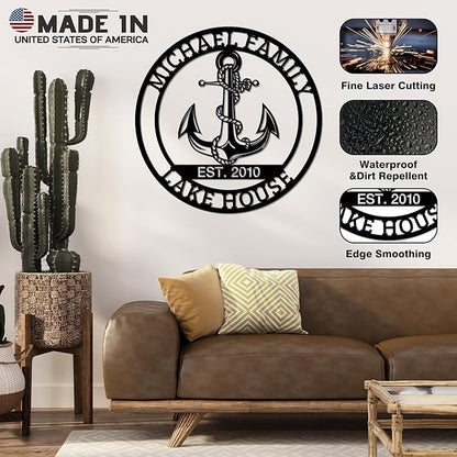 Personalized Metal Anchor Sign, Custom Family Last Name Sign, Nautical Outdoor Monogram Wall Art, Coastal Beach House, Lake House Decor, Housewarming Christmas Wedding Gifts