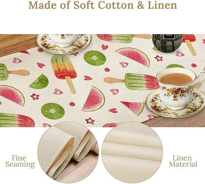 Summer Popsicles Table Runner, Colorful Watercolor Ice Cream Loves Heart Seasonal Dinner Runner for Party Holiday Home Kitchen Dining Table Decor 13"x36"