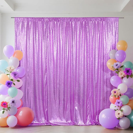 SquarePie Sequin Backdrop Curtain Not See Through Thick Glitter Background for Party 8FT x 10FT Lavender