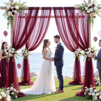 Wedding Arch Draping Fabric Backdrop 1 Panel 30" x 19Ft Burgundy Drapes Curtains for Wedding Reception Sheer Tulle Backdrop Curtain for Ceremony Birthday Party Baby Shower Arbor Ceiling Decorations