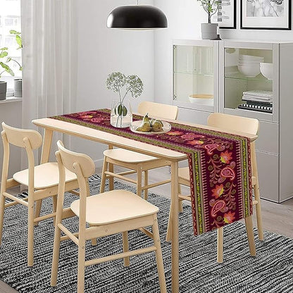 Dark Red Paisley Table Runner, Vintage Boho Paisley Flowers Geometric Print Table Cover for Farmhouse Wedding Party Home Kitchen Dining Table, 13x120inch