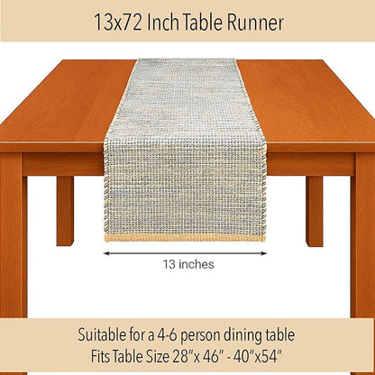 Chardin home Natural Jute Table Runner 13x72 Inch – Vintage Boho Rustic Table Decor – Handwoven Table Runner in Natural Jute and Grey – Farmhouse Dining or Console Table Accent