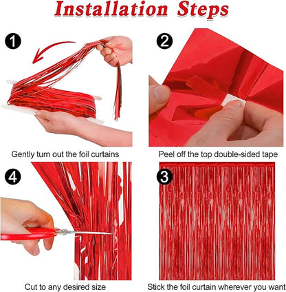 8 Pack Red Backdrop, 3.28 FT x 7.05 FT Streamer Party Decorations, Metallic Foil Fringe Curtains Party Streamer Photo Booth Backdrop, Red Tinsel Canival Theme Party Decor for Engagement Birthday