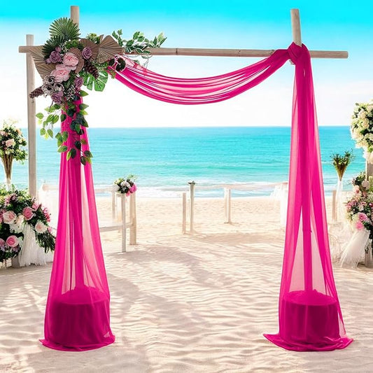 MDS Halloween Chiffon Draping Fabric - 1 Panel, 30" Wide x 100ft Long - Sheer Spooky Arbor & Canopy Drapery for Haunted House Backdrops, Party Ceilings, DIY Costumes & Themed Events - Hot Pink