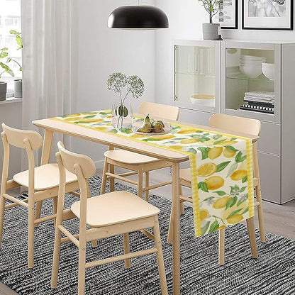 Lemon Table Runner,Yellow White Buffalo Plaid Summer Table Runner for Kitchen Dining Table Home Party Decoration 13x60 Inch