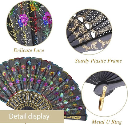 QIRMIZI 10 Pack Fabric Folding Handheld Fans, Perfect for Weddings, Parties, and Dancing,Multicolour