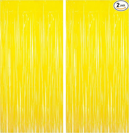 BRAVESHINE Foil Fringe Curtain Backdrop - 2 Pack Yellow Tinsel Photo Booth Backdrop Party Streamers for Easter, Birthdays, Christmas, Lemon, Pineapples, Kids' Party Decorations