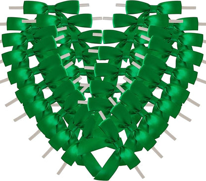 50pcs 2-1/2" Green Satin Ribbon Bows with Twist Ties for Gift Wrapping Packing Christmas Decoration (Green)