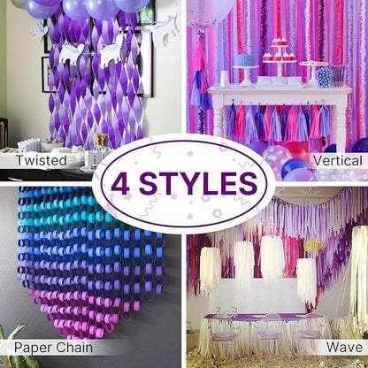 PartyWoo Purple and Gold Crepe Paper Streamers 4pcs 328ft Pack of Metallic Gold Dark Purple Crepe Paper Streamers for Birthday Wedding Gender Reveal Baby Shower Princess Mardi Gras Party Decorations