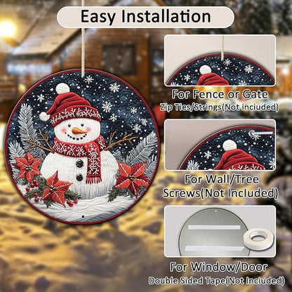 Round Christmas Snowman Decor Metal Tin Sign for Door Hanging Sign for Home Bars Clubs Cafes 8 * 8 in