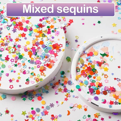 Multicolor Manicure Glitter Confetti 3.6oz/100g, Mixed Shapes Size 2-10mm for Party Decoration, DIY Crafts, Premium Nail Art Etc