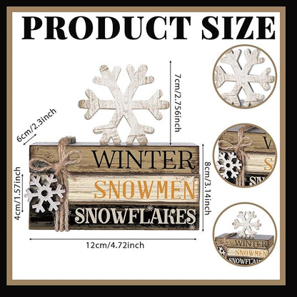 4 Pcs Winter Table Decorations Snowmmen Tiered Tray Decorations Christmas Mini Snowflake Wooden Books Signs for Office Shelf Classroom Tabletop Bookshelf