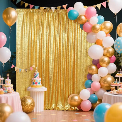 SquarePie Sequin Backdrop Less See Through Thick Background for Photography Glitter Curtain Party 8FT x 8FT Gold