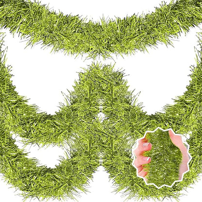 50 Feet Light Green Christmas Tinsel Garland, Metallic Foil Twist Banner Wall Hanging Tinsel Streamers Backdrop for Parade Floats, Christmas, Mother's Day, Birthday Party Decorations(2in x 50ft)