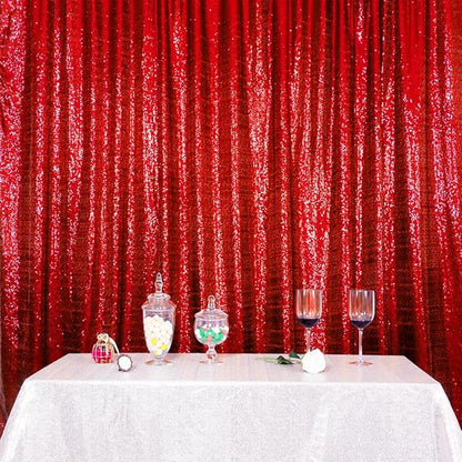 SquarePie Sequin Backdrop Curtain Not See Through Thick Glitter Background for Party 8FT x 8FT Red