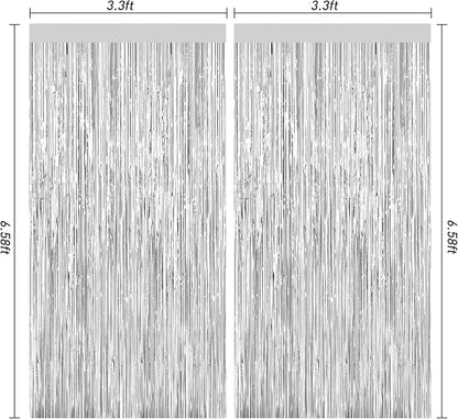 Silver Foil Curtain Backdrop, 2Pack Silver Metallic Tinsel Foil Fringe Curtains Photo Booth Props for Birthday Wedding Engagement Bachelorette Baby Shower Christmas Celebration Disco Party Decorations