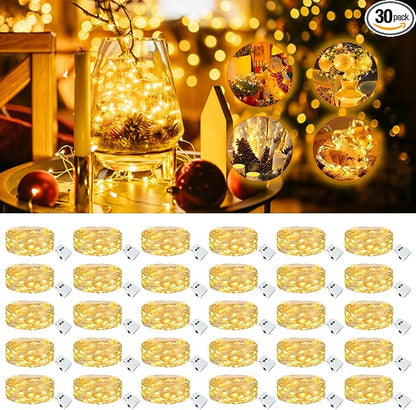 30 Pack Fairy Lights Battery Operated - 7ft 20 Led Twinkle Lights 3 Modes, Bulk Mini String Lights Waterproof for Mason Jars Vases DIY Party Wedding Decoration Christmas -Warm White