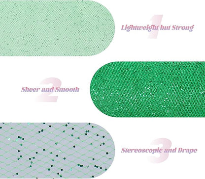 Glitter Tulle Rolls 6" by 50 Yards - Sparkle Fabric Ribbon With Sequins for DIY Tutu Skirt, Wedding, Birthday Party Decoration (Green)