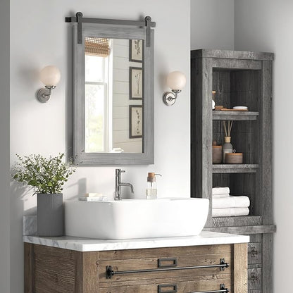 COGOOD Farmhouse Bathroom Mirror - 42 x 29 Rustic Barn Door Style Mirror for Living Room, Entryway, Vanity Wall Decor (Grey)