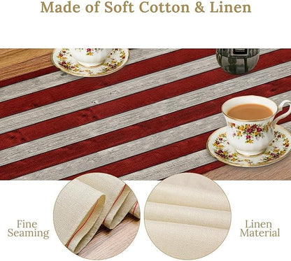 American Flag Table Runner, 4th of July USA Rustic Vintage Wooden Blue Red Stars Stripes Print Table Runner for Farmhouse Kitchen Dining Table Decor, 13x120inch