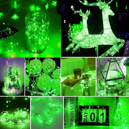 pozzolanas 100 Pack Green Battery Operated String Lights - 7ft Waterproof Firefly Lights with 20 LEDs for Home, Mason Jar, Party, Wedding, Halloween, Christmas Decorations