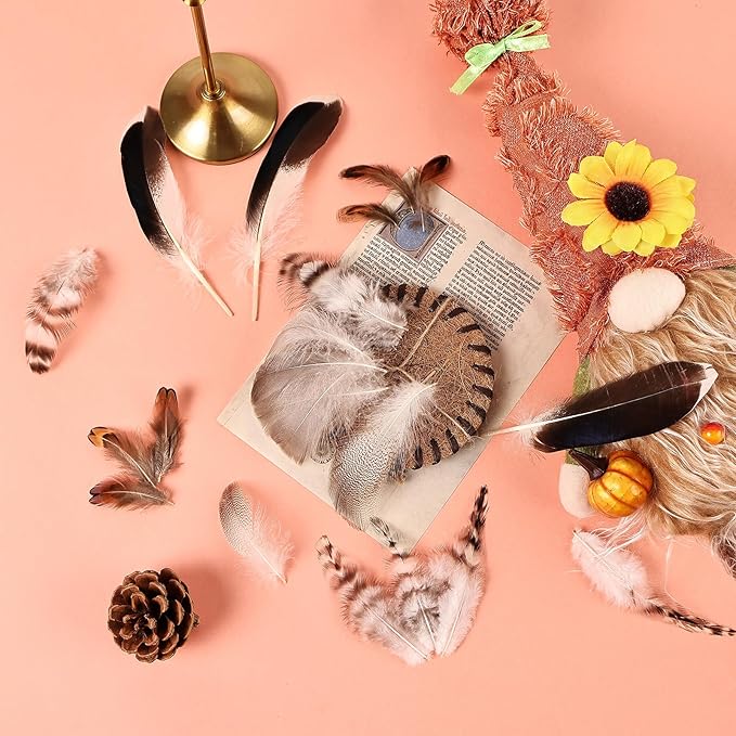MAOFENG 210pcs 7 Styles Natural Bulk Feathers Assorted Mixed Feathers for DIY Crafts Dream Catcher Wedding Hair Hats Decoration,Guinea Fowl Feathers