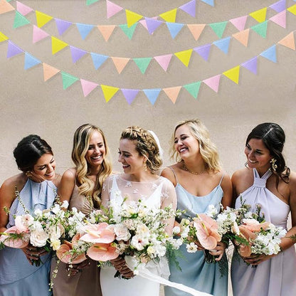 pinkblume Pastel Party Decoration Macaron Felt Hanging Triangle Mini Bunting Pennant Banner Flag for Pastel Colorful Birthday Wedding Baby Shower Engagement Spring Easter Party Classroom Nursery Decor