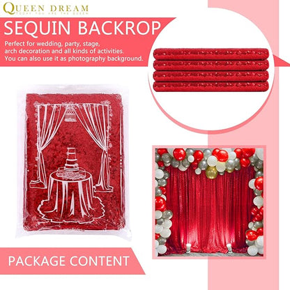 Red Sequin Backdrop 4 Panels 2FTx8FT Christmas Party Backdrop Curtains Photo Background Drapes Glitter Birthday Bridal Backdrop Drapes