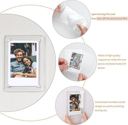 Mini Magnetic Photo Frames for Refrigerator, 2.36x3.54" Acrylic Magnetic Colorful Picture Frames, 2x3 Mini Film Display Compatible with Instax/Polaroid Camera Photo for Fridge/Locker, 6 Pack
