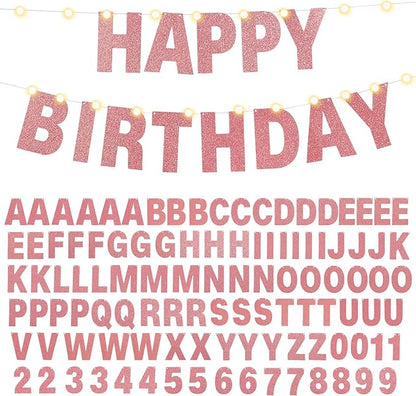 TaoBary 112 Pcs DIY Letter Kit Glitter Customizable Banner Letters Include 107 Letters and Numbers 3 Rope and 2 Needles for Birthday Halloween Christmas Wedding Valentine Party Decor(Rose Gold)