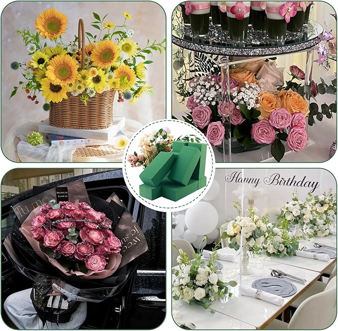 8 Pcs Floral Foam Blocks for Fresh & Artificial Flowers, 7.8" L x 3.5" W x 2.4" H Wet & Dry Green Flower Foam for Indoor Outdoor Floral Arrangements, Foam Bricks for Wedding, Birthdays, Home Décor